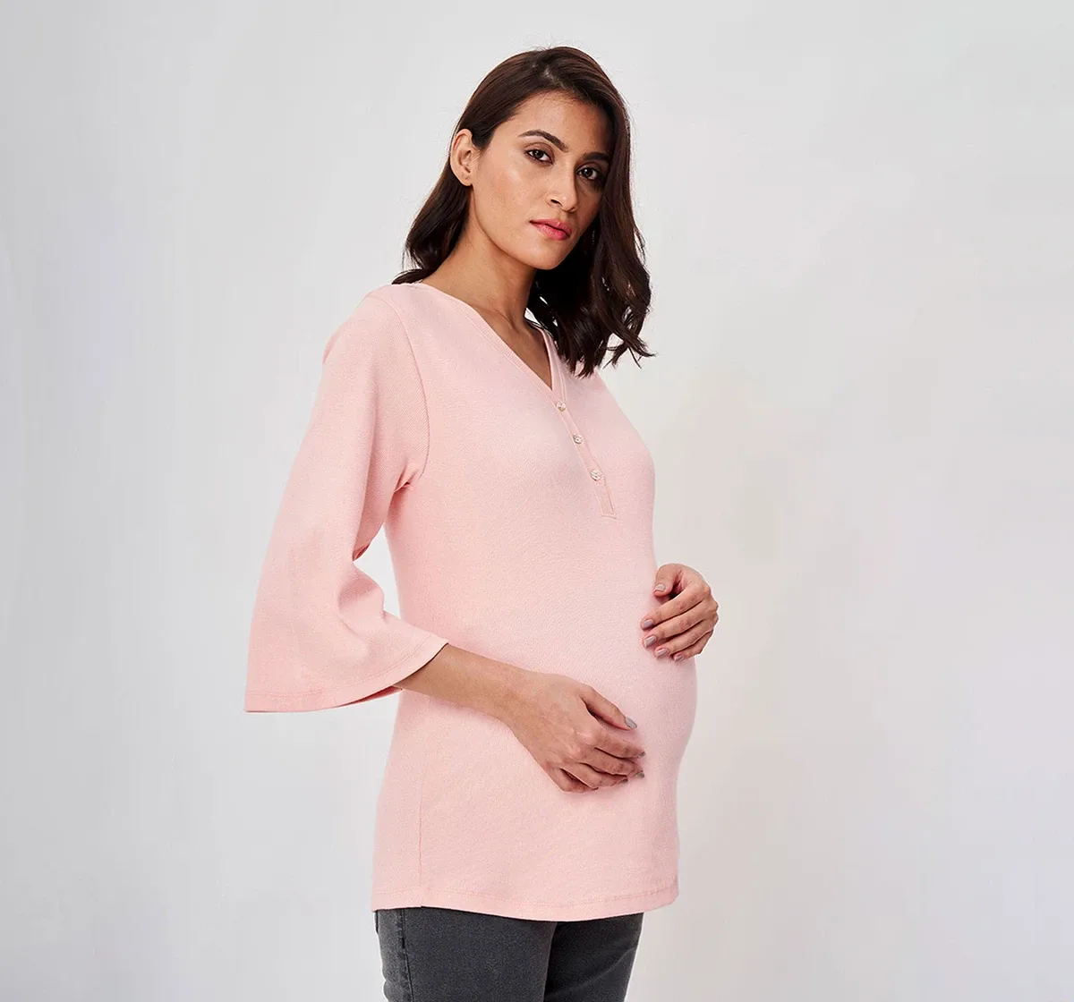 Maternity Flared Full Sleeves T-Shirt -Pink