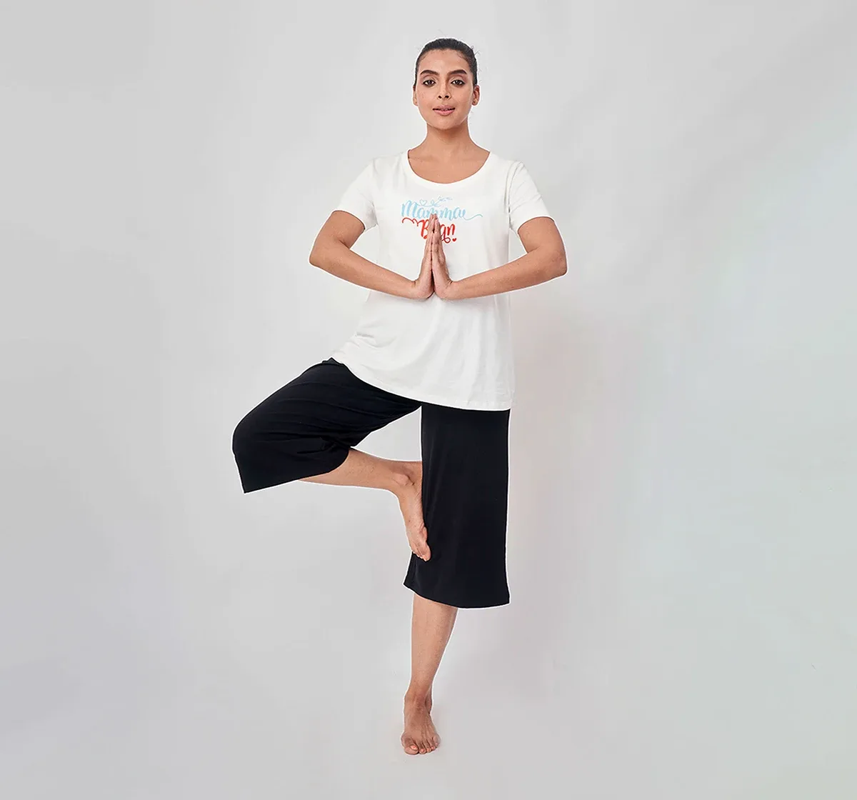 Maternity Chest Printed Half-Sleeves T-Shirt -White