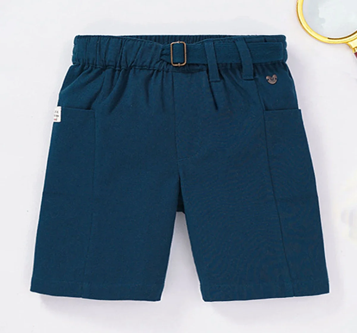 Boys Solid Shorts With Buckle
