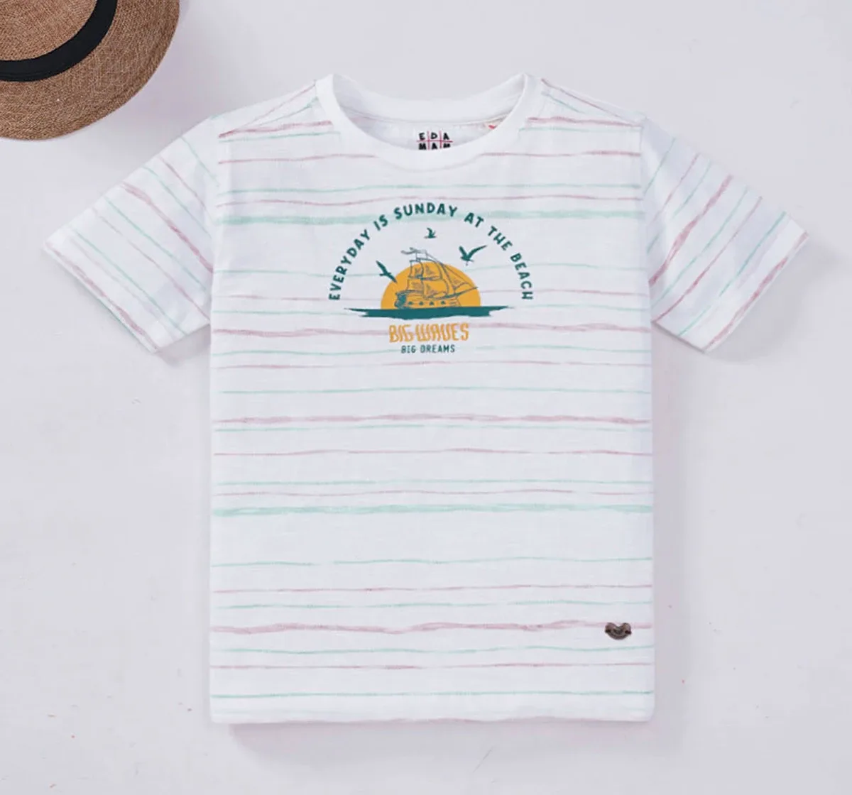 Boys Stripe Tee With Chest Print