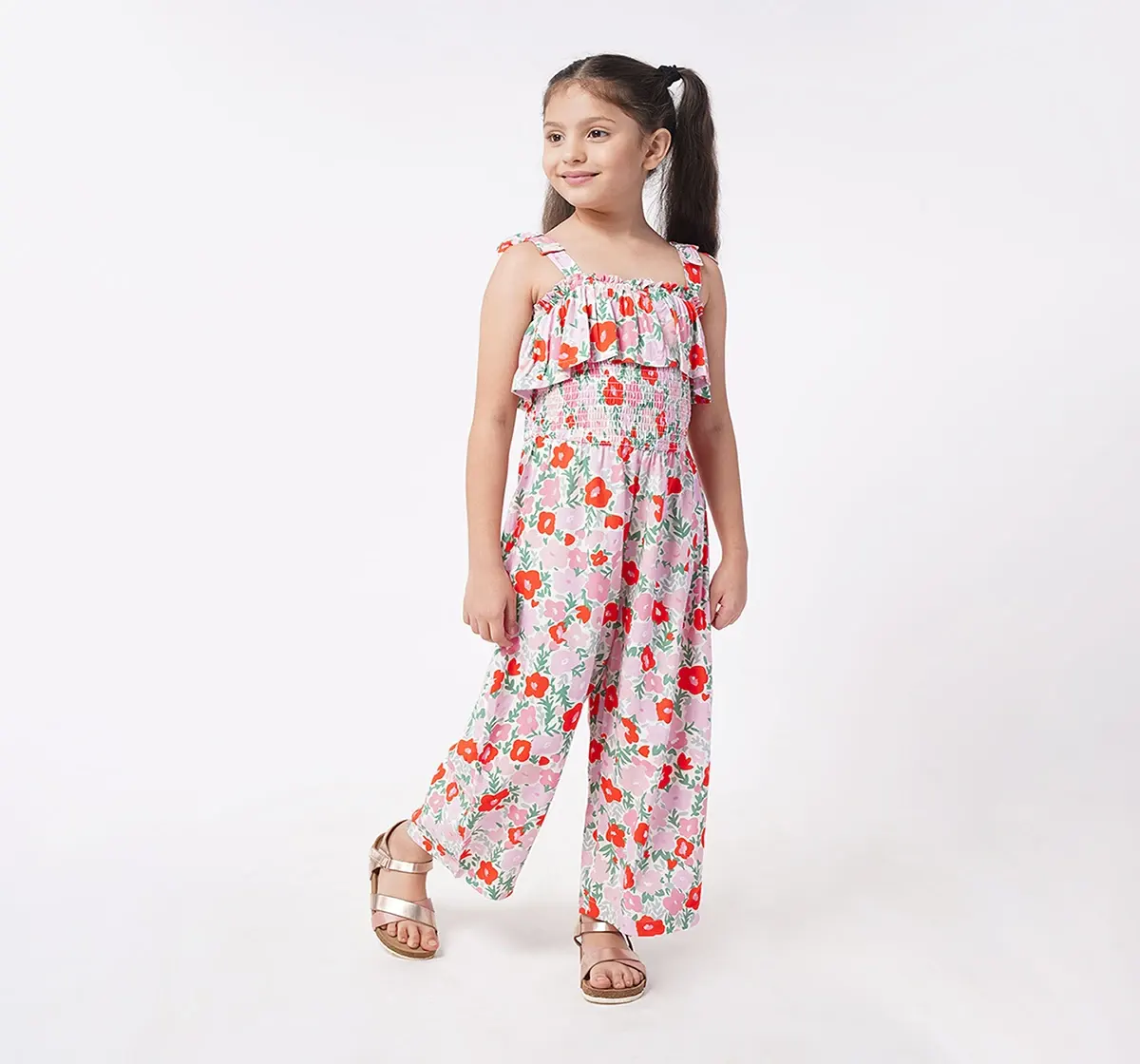 Girls Poncho Printed Jumpsuit