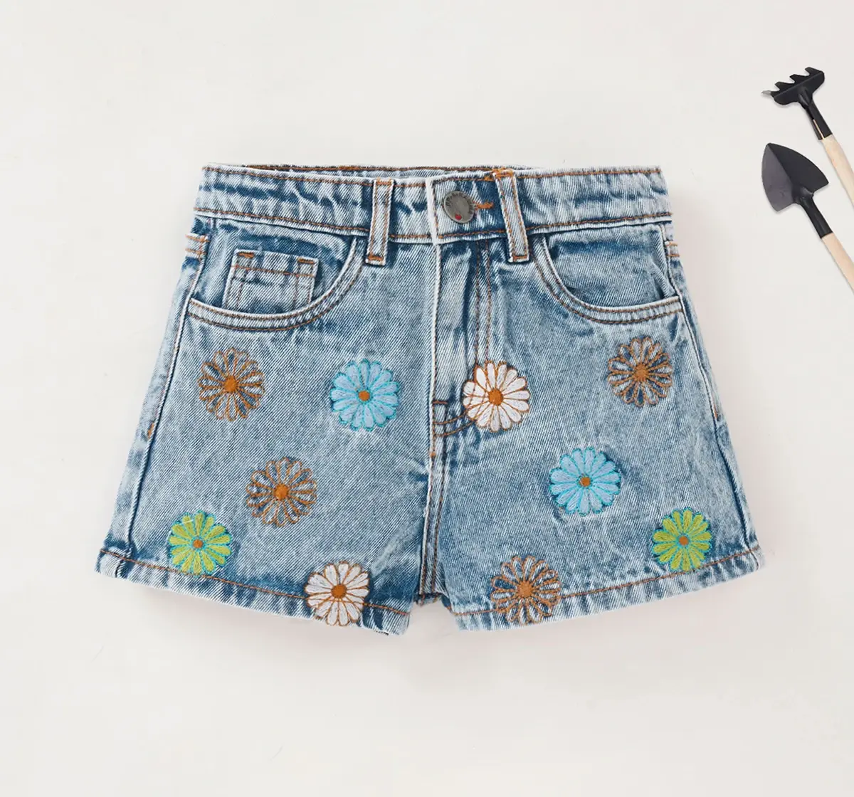 Girls Embroidered Denim Shorts