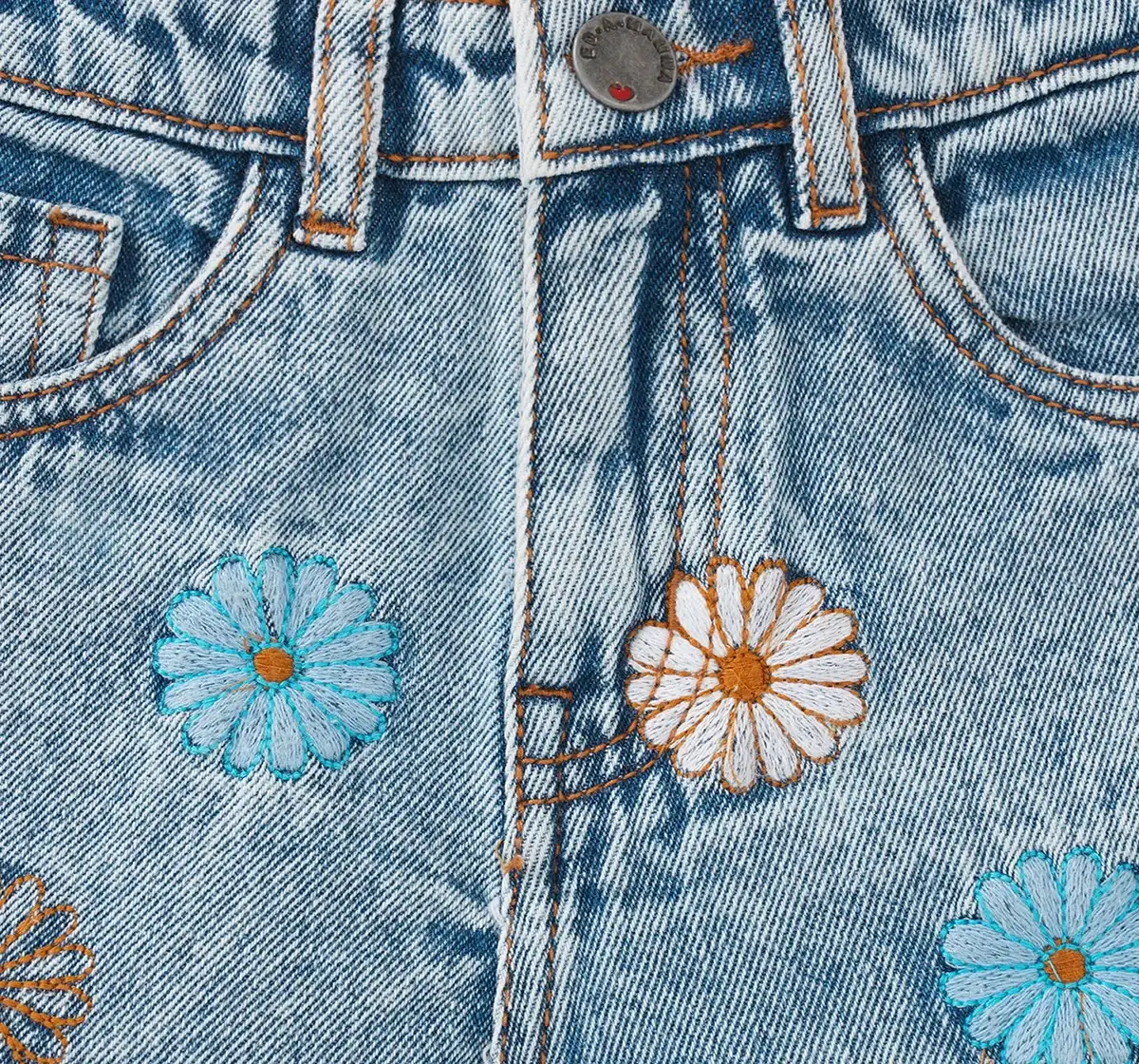 Girls Embroidered Denim Shorts