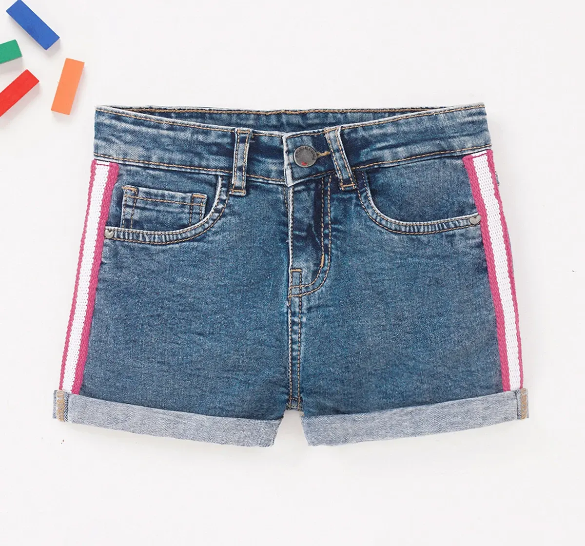 Girls Side Tape Denim Shorts