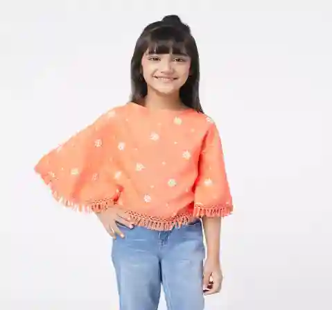 Girls Poncho Printed Top