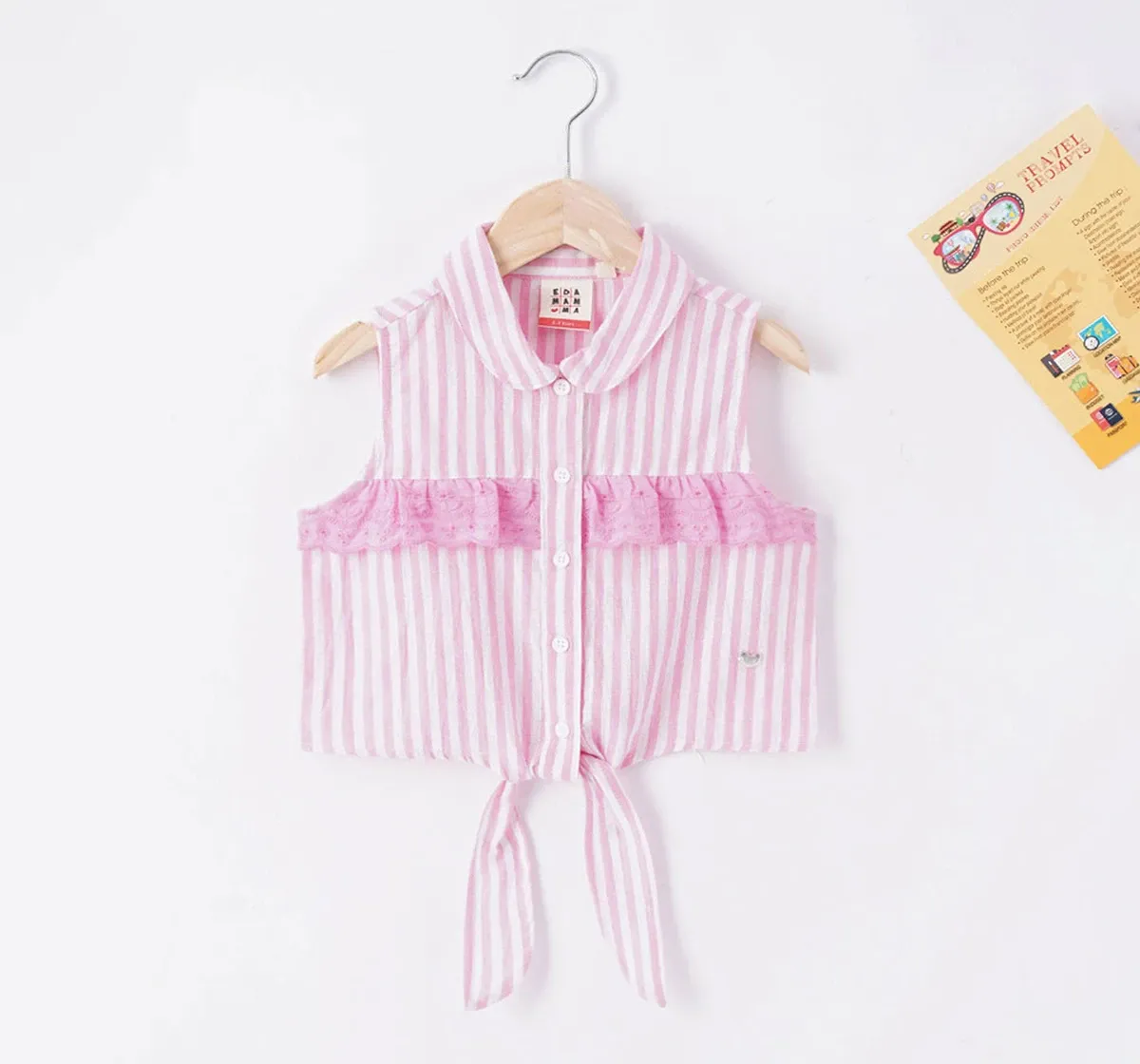 Girls Front Tipe Up Schiffli Stripe Shirt