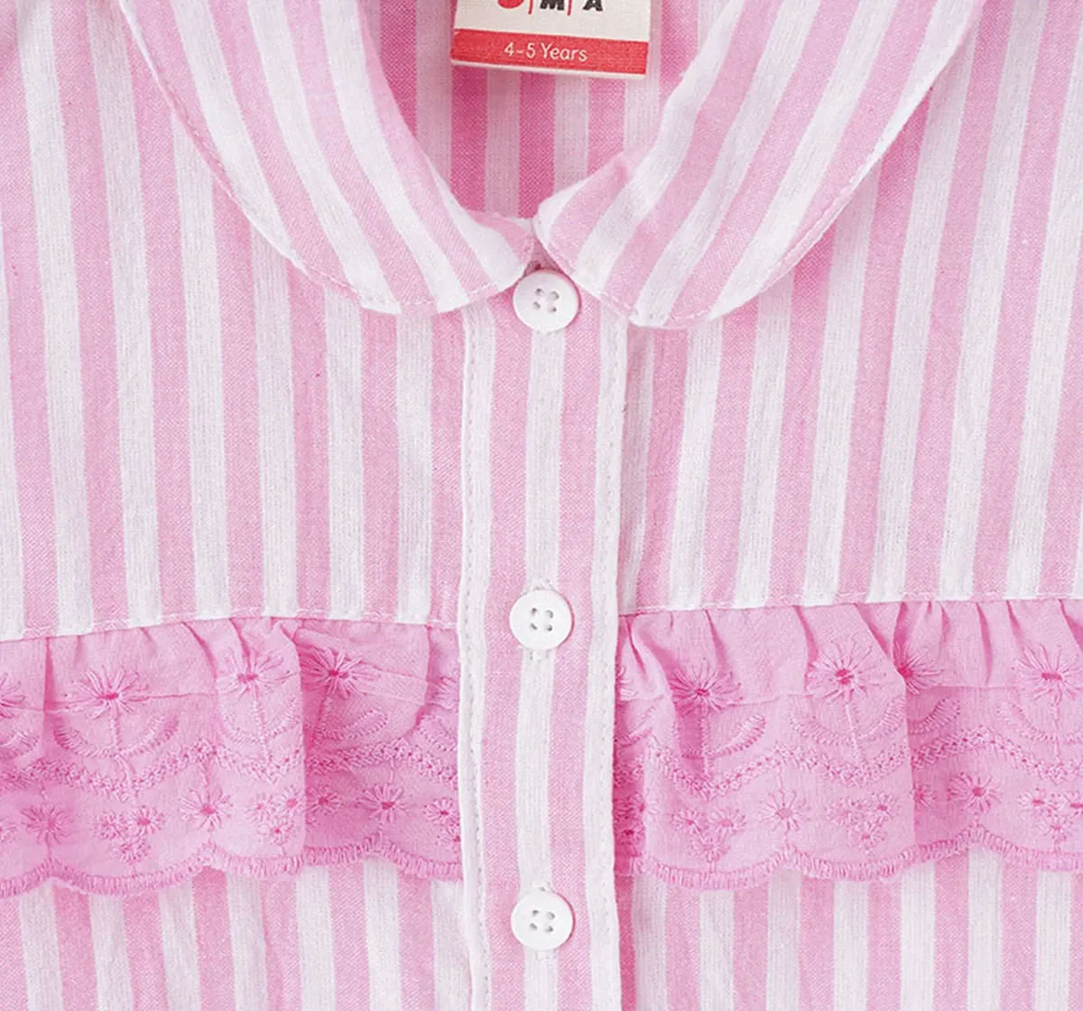 Girls Front Tipe Up Schiffli Stripe Shirt