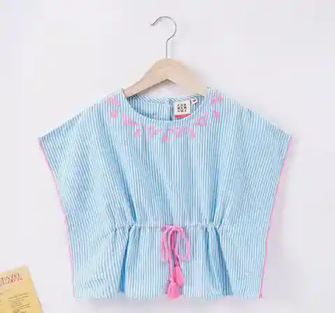 Girls Kaftan Top With Neck Embroidery