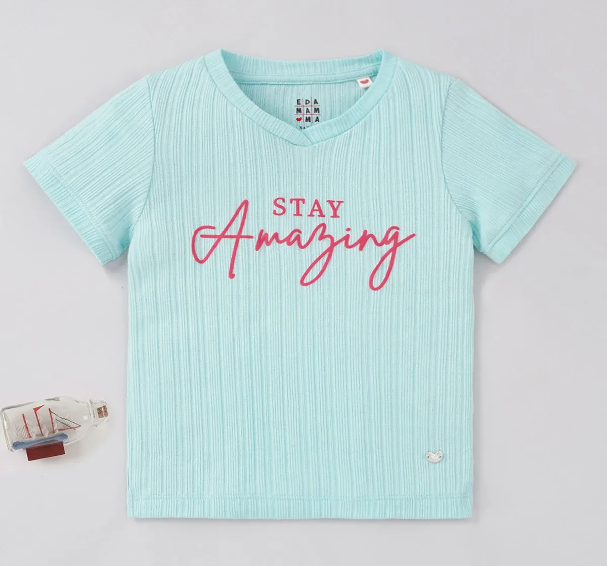 Girls Half Sleeves Ribbed Tee