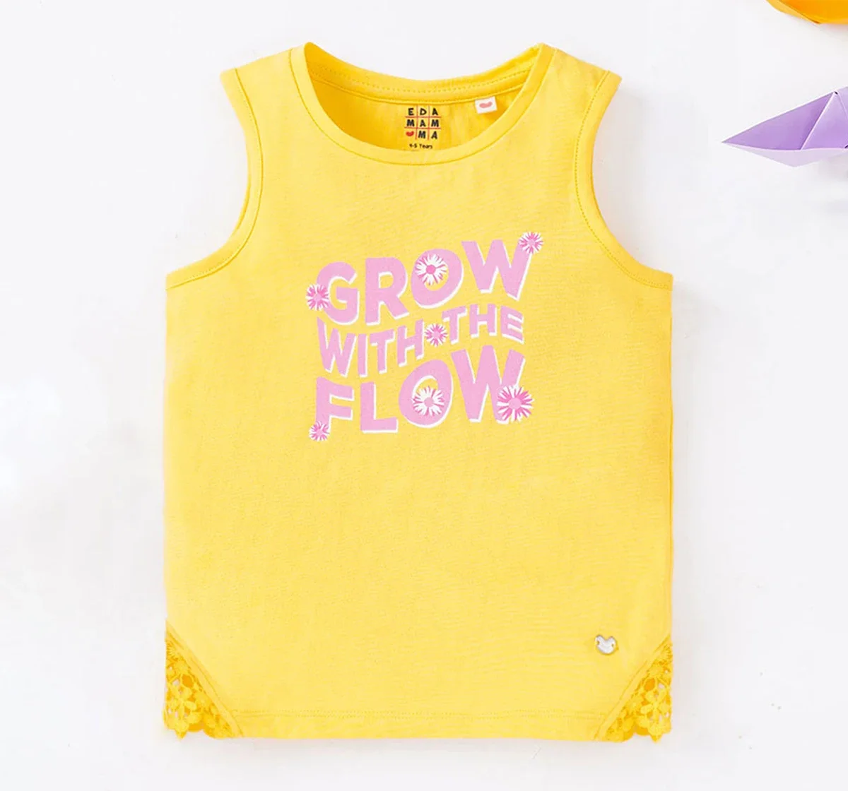 Girls Daisy Print Crochet Panel Tee