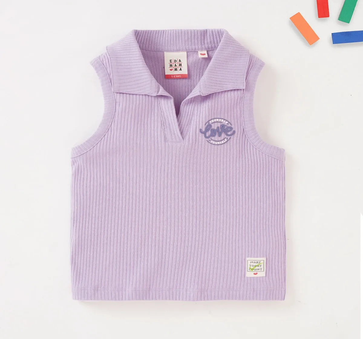 Girls Sleeveless Collared Rib Top