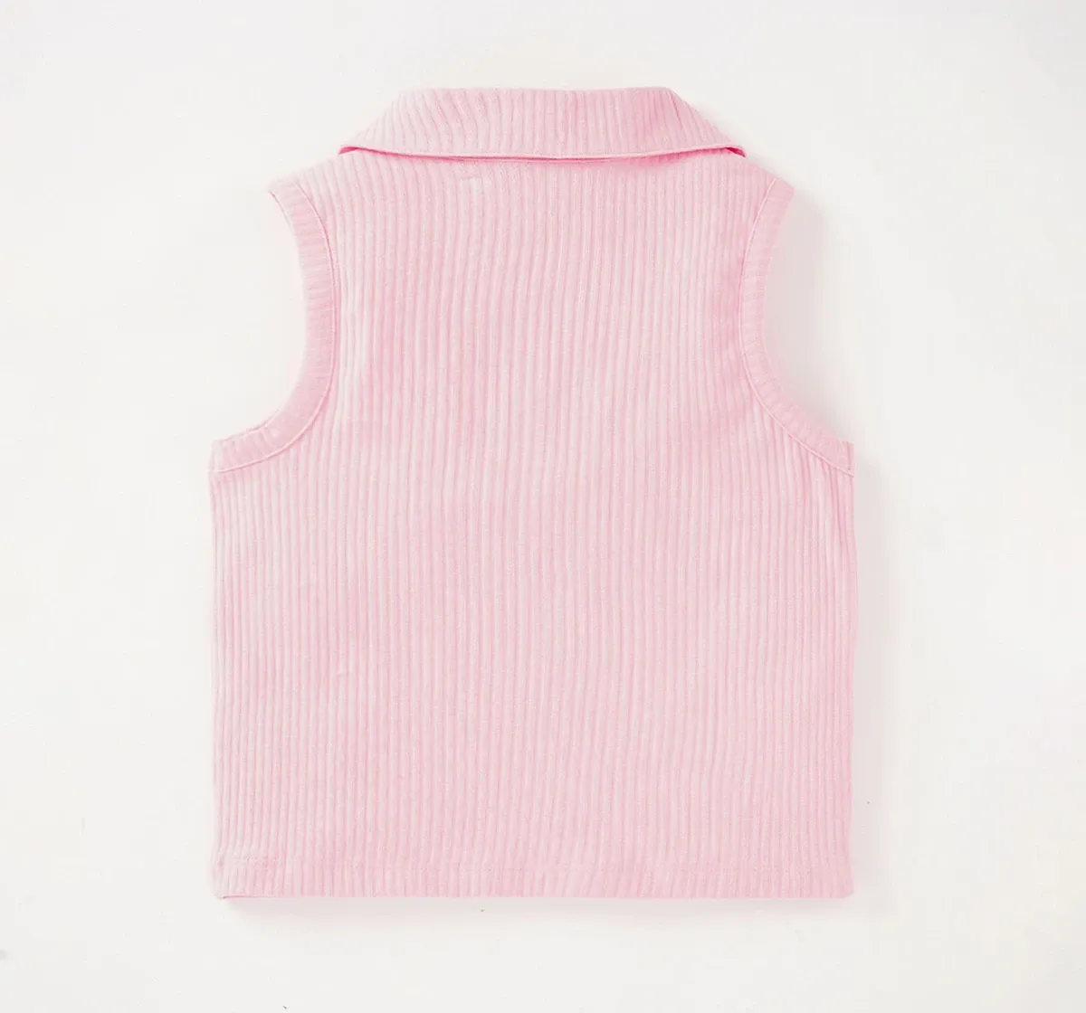 Girls Sleeveless Collared Rib Top