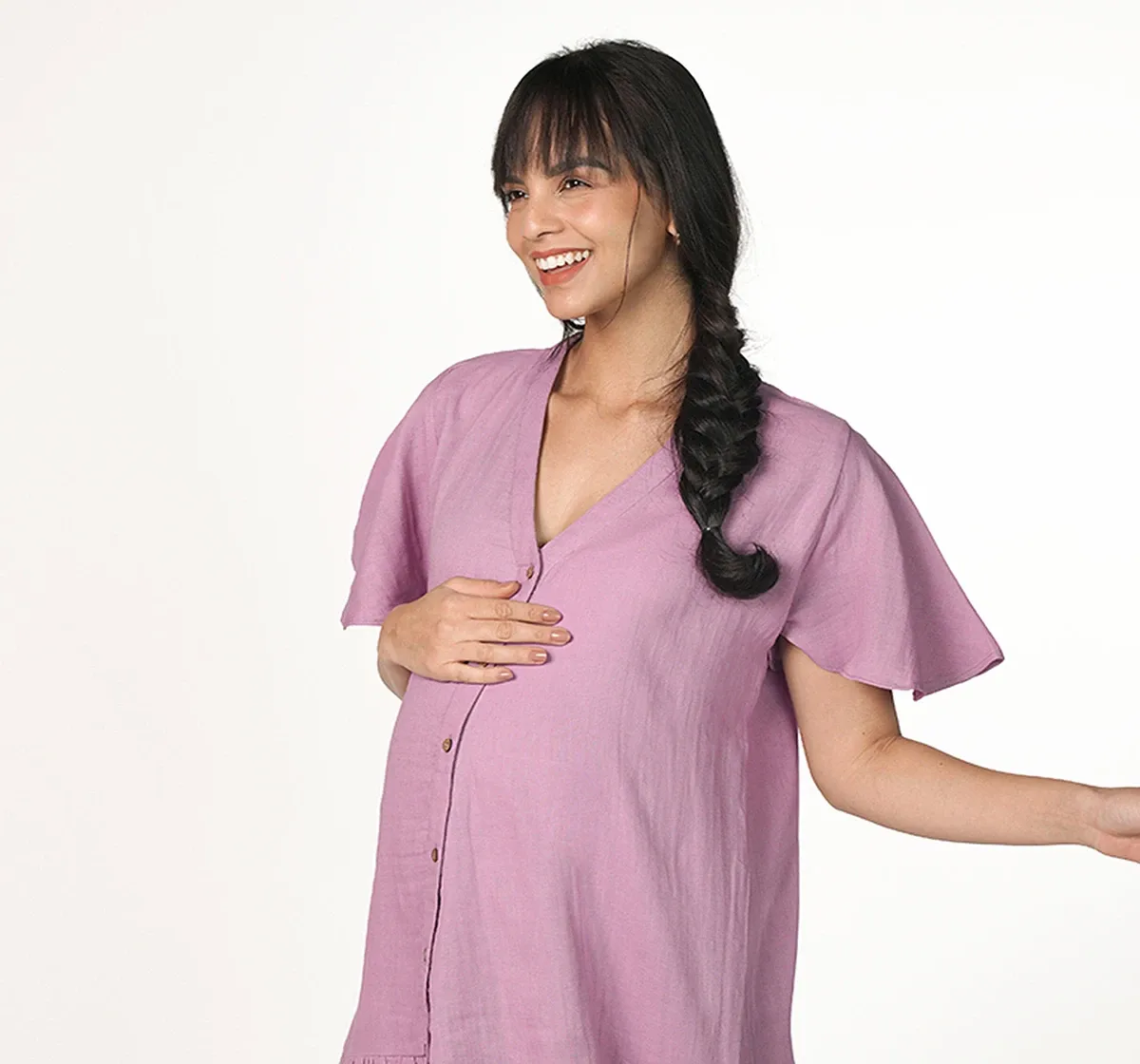 Maternity Flared Half-Sleeves Dress -Lilac
