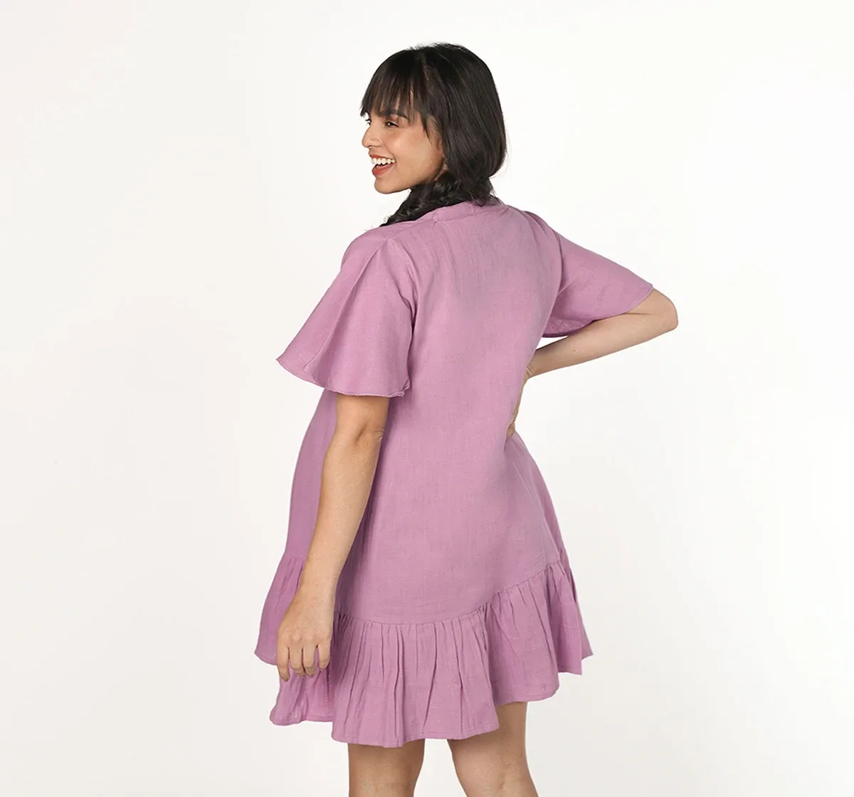 Maternity Flared Half-Sleeves Dress -Lilac