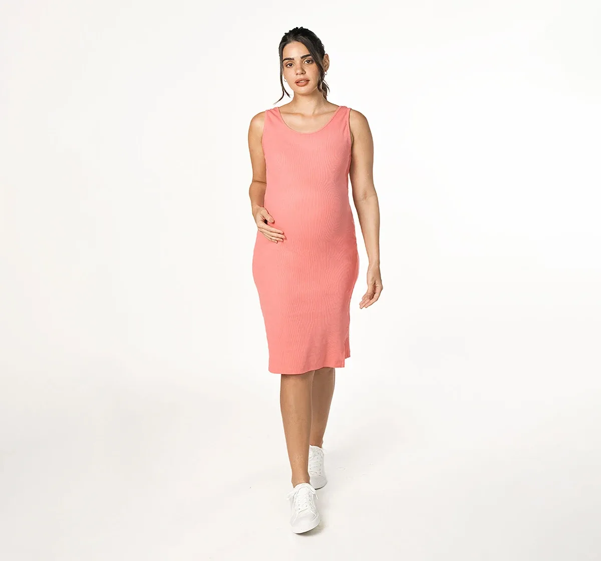 Maternity Bodycon Sleeveless Dress -Pink