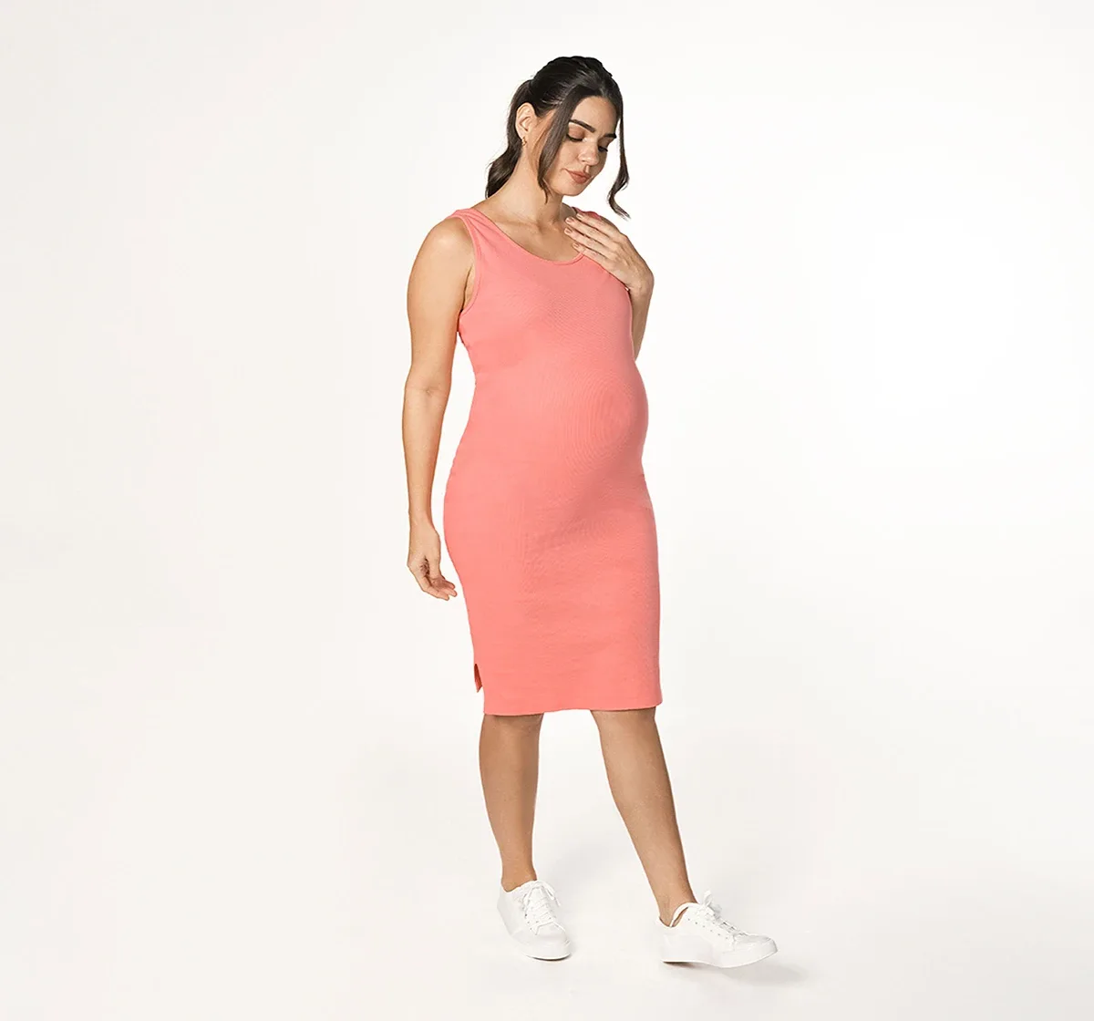 Maternity Bodycon Sleeveless Dress -Pink