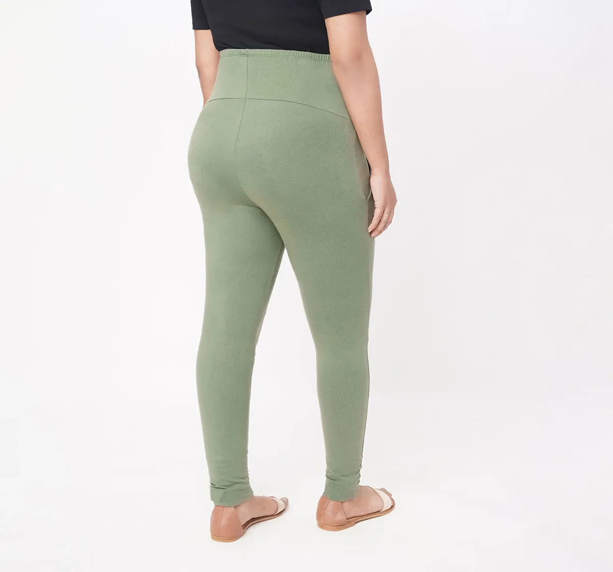 Maternity With Side-Pockets Leggings -Olive