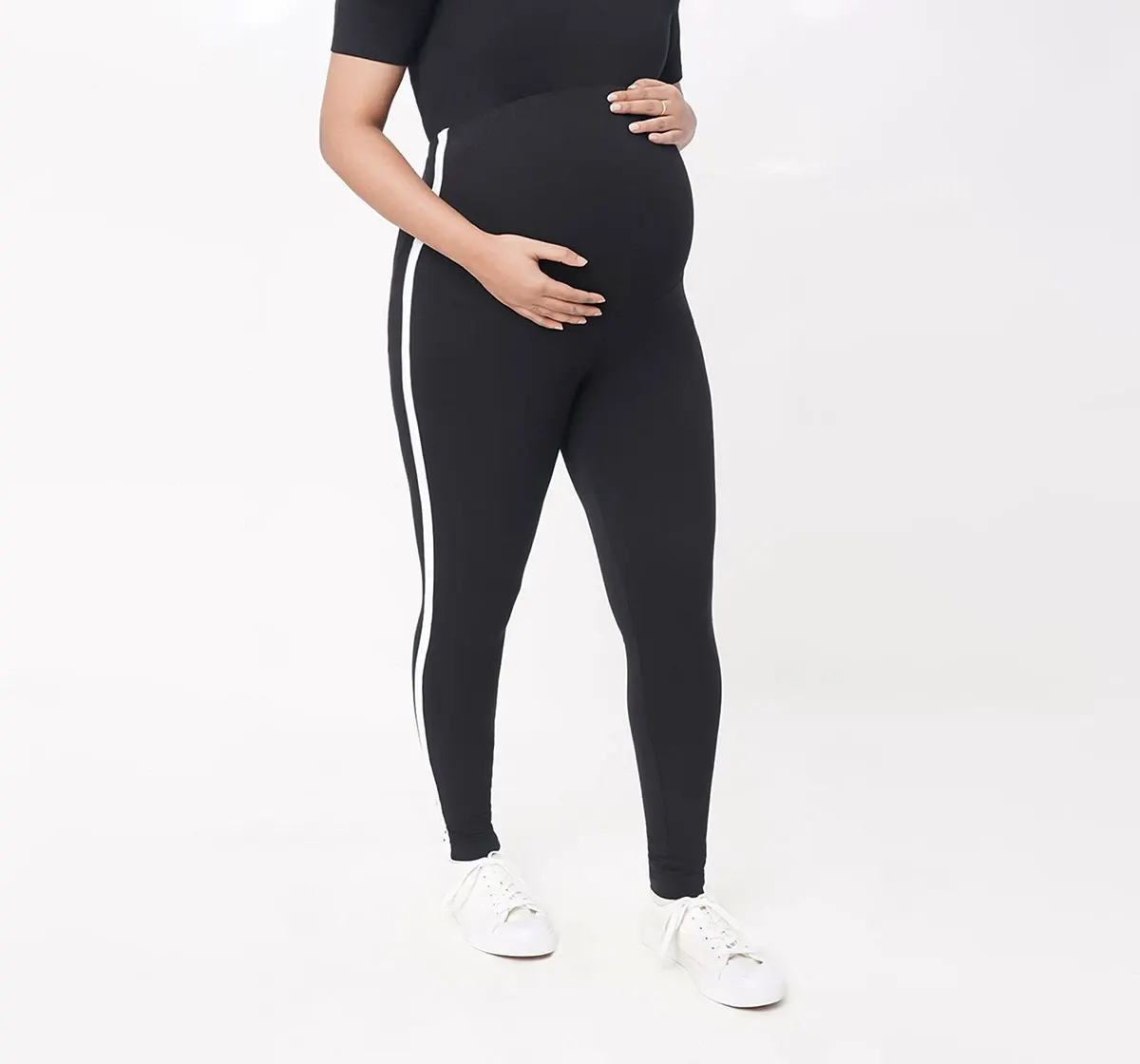 Maternity Side Tape Leggings -Black