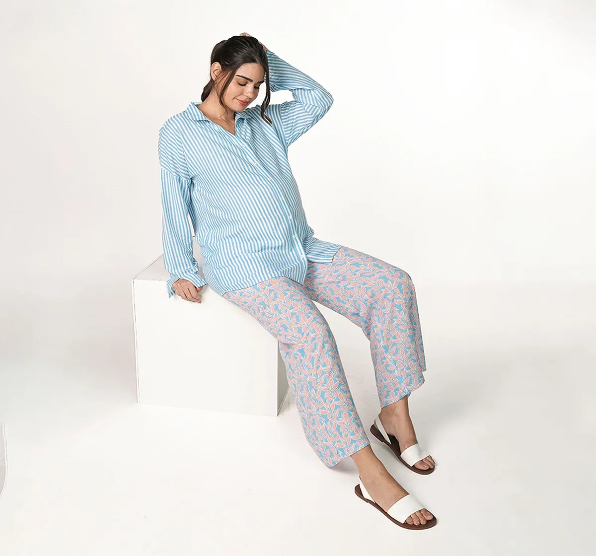 Maternity Full Sleeves Lounge Sets -Pack of 2-Multicolor