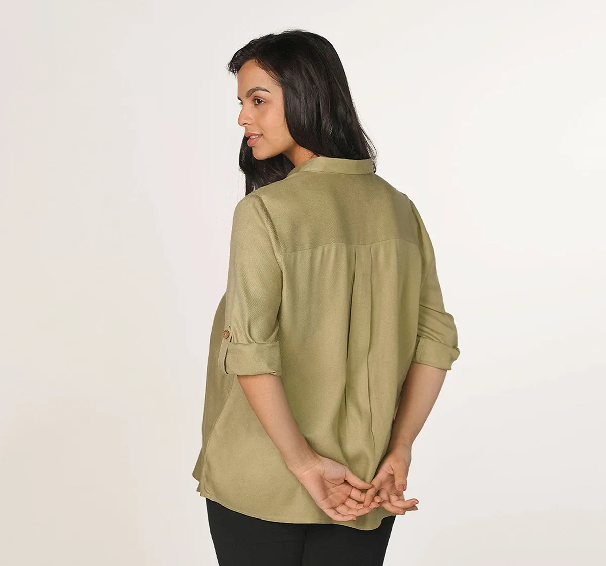 Maternity Rolled-up sleeves Full Sleeves Tops -Olive