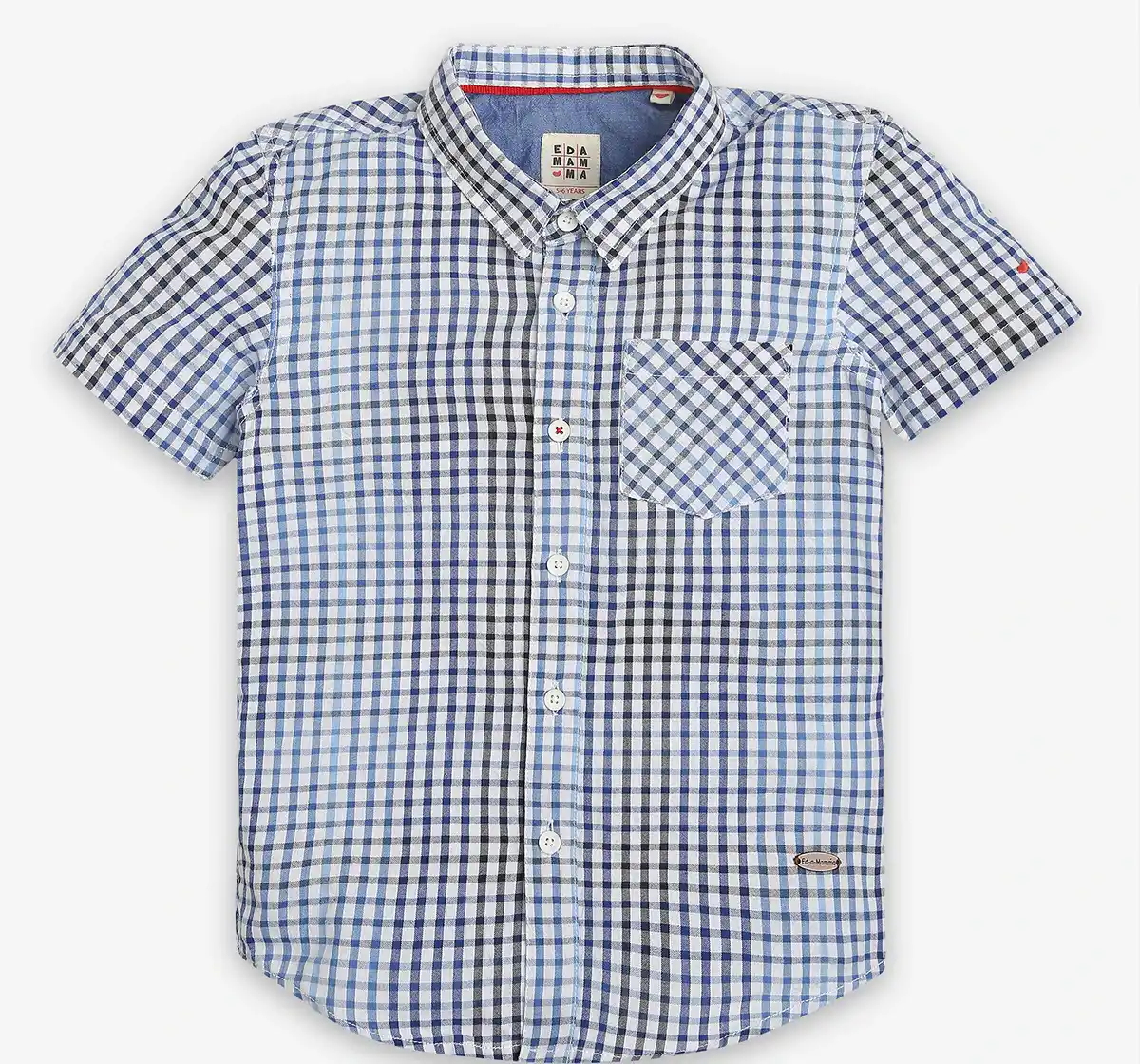Boys Checkered 100% Cotton Shirt - Navy