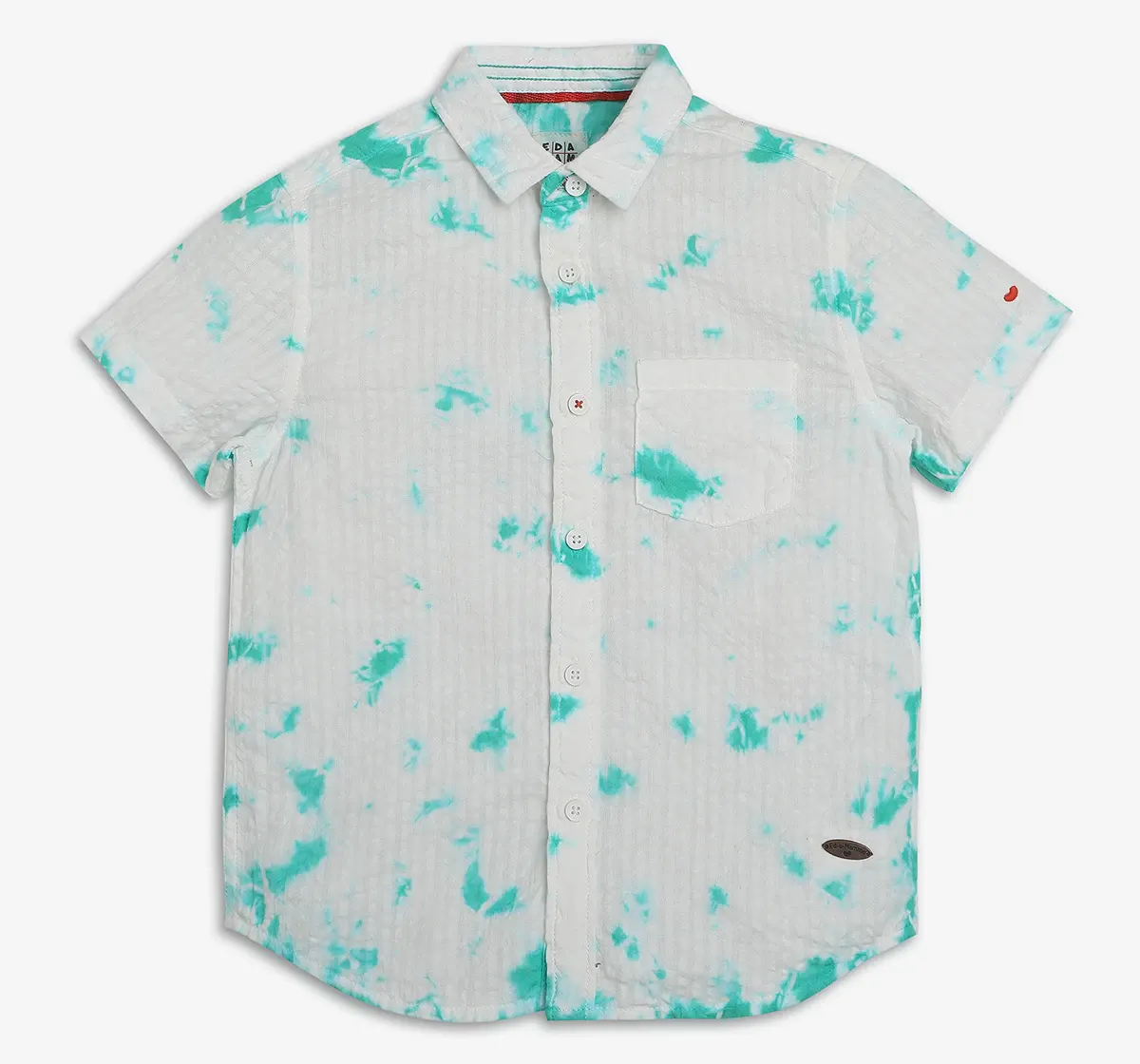 Boys Tie Dye Seer Sucker Shirt - Teal & White