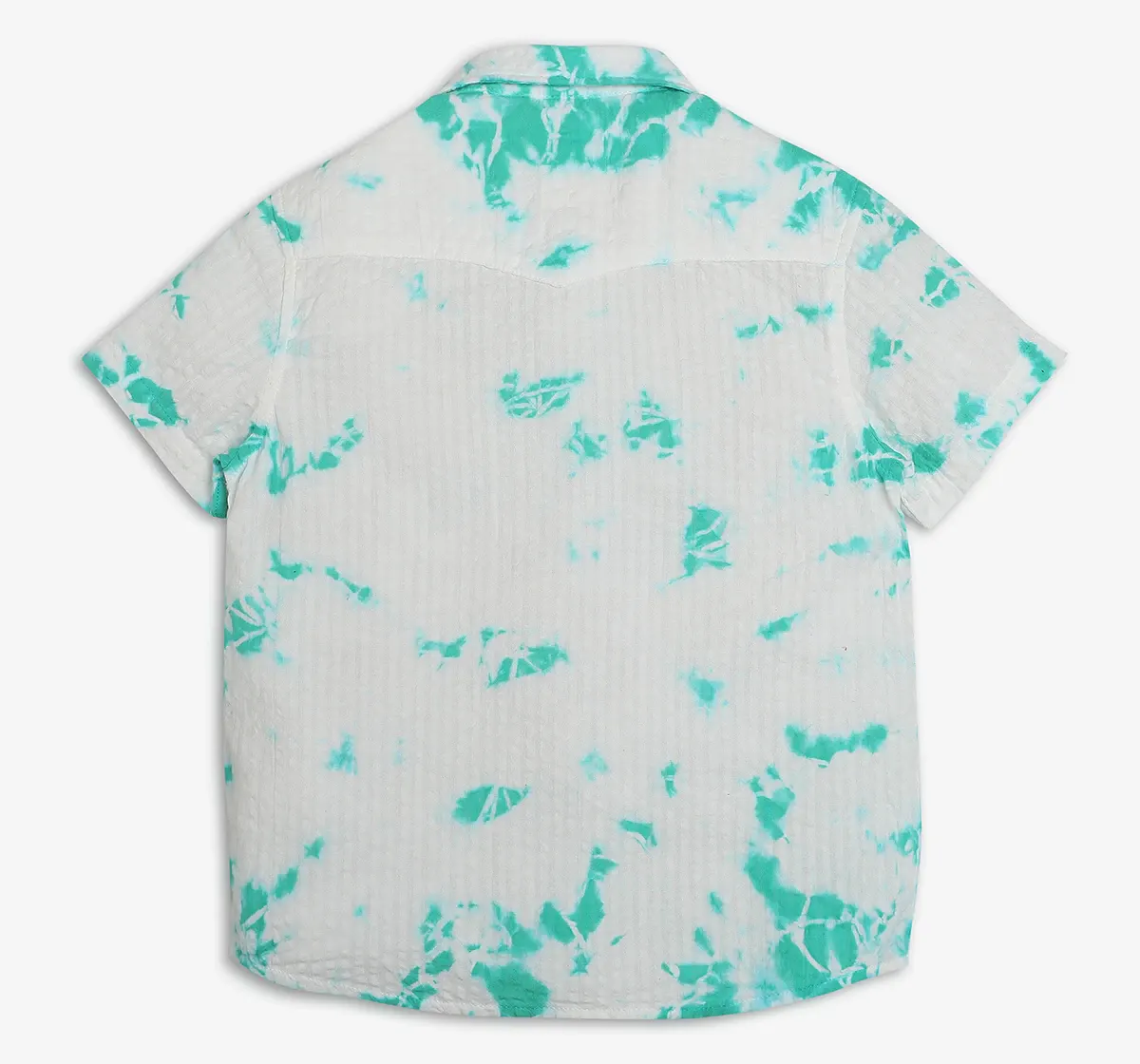 Boys Tie Dye Seer Sucker Shirt - Teal & White