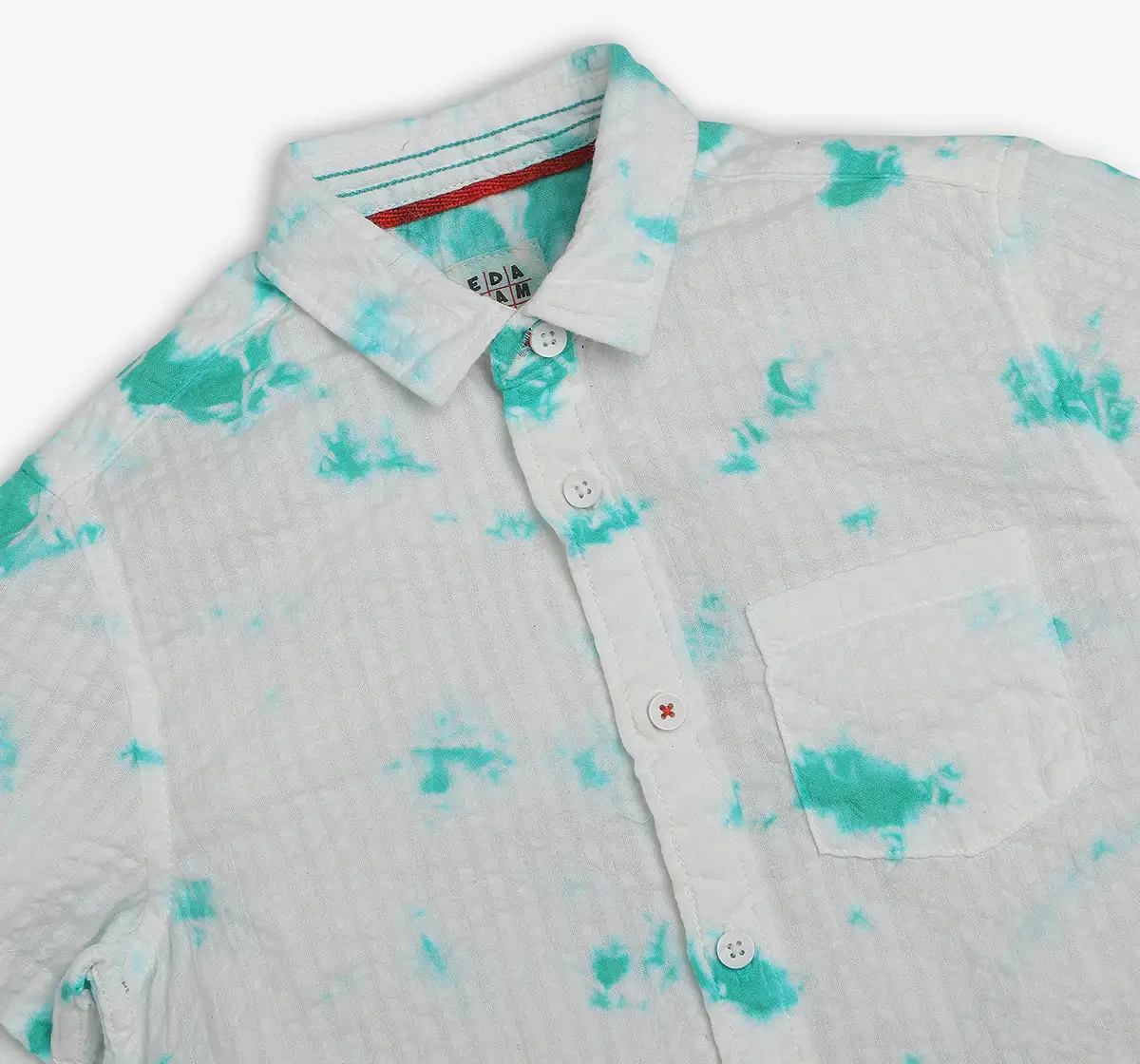 Boys Tie Dye Seer Sucker Shirt - Teal & White