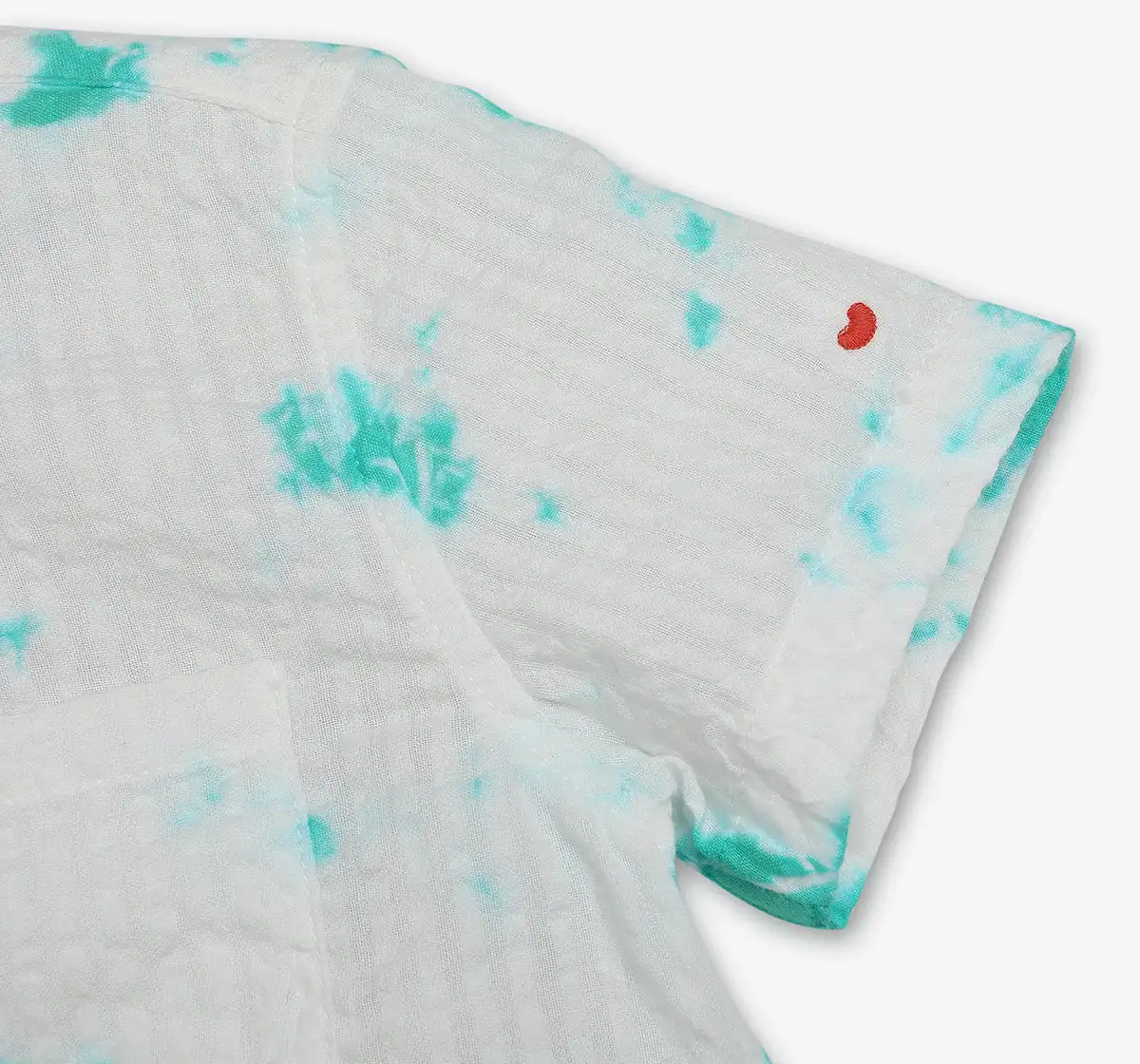 Boys Tie Dye Seer Sucker Shirt - Teal & White