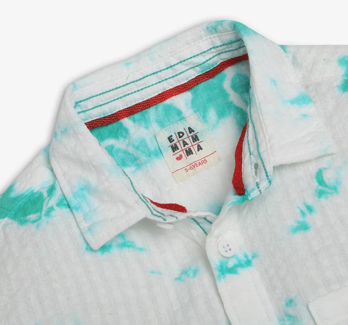 Boys Tie Dye Seer Sucker Shirt - Teal & White