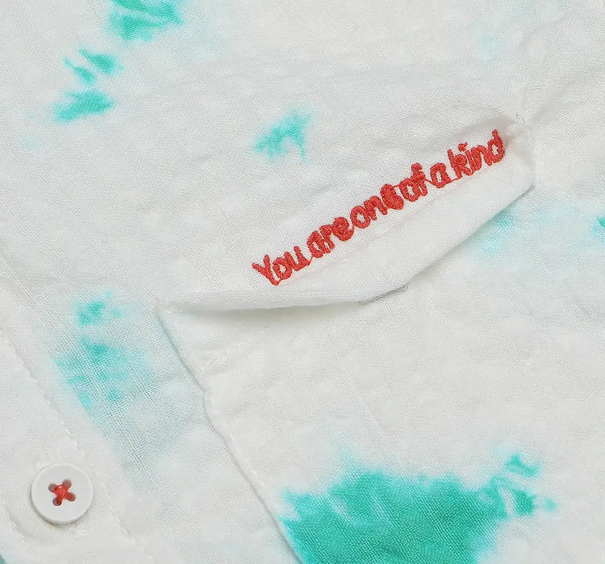 Boys Tie Dye Seer Sucker Shirt - Teal & White