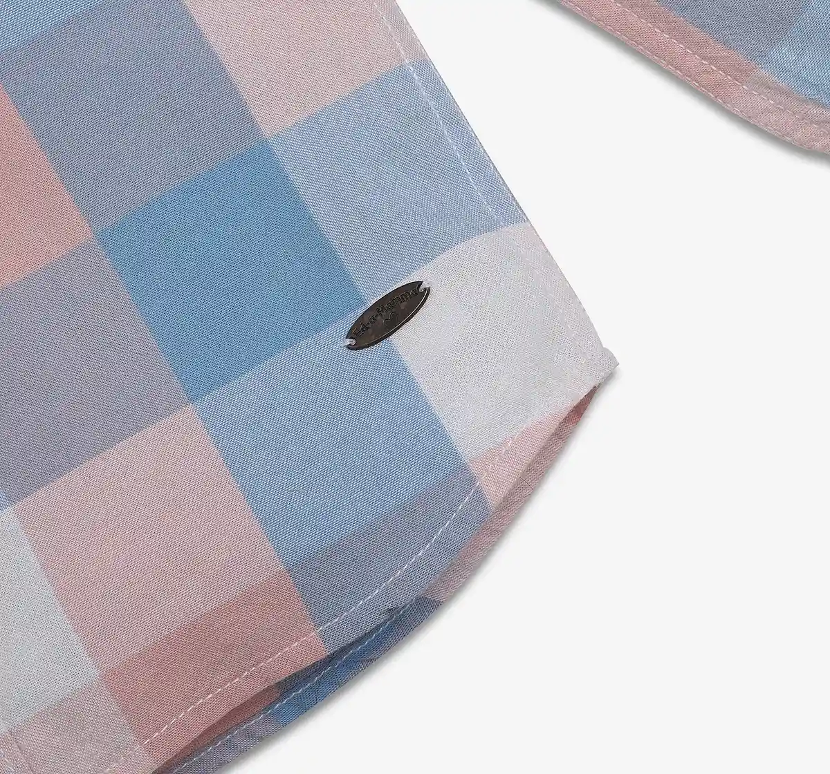 Boys Checkered 100% Cotton Shirt - Peach