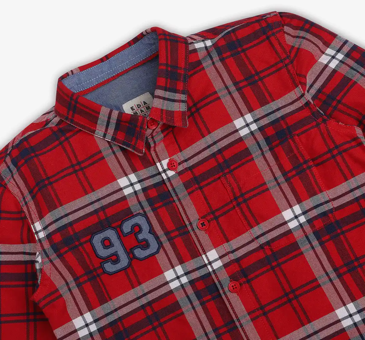 Boys Checkered 100% Cotton Shirt - Red
