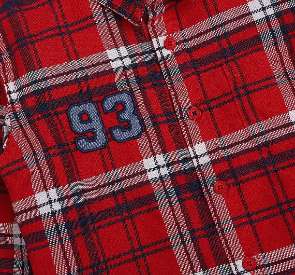 Boys Checkered 100% Cotton Shirt - Red