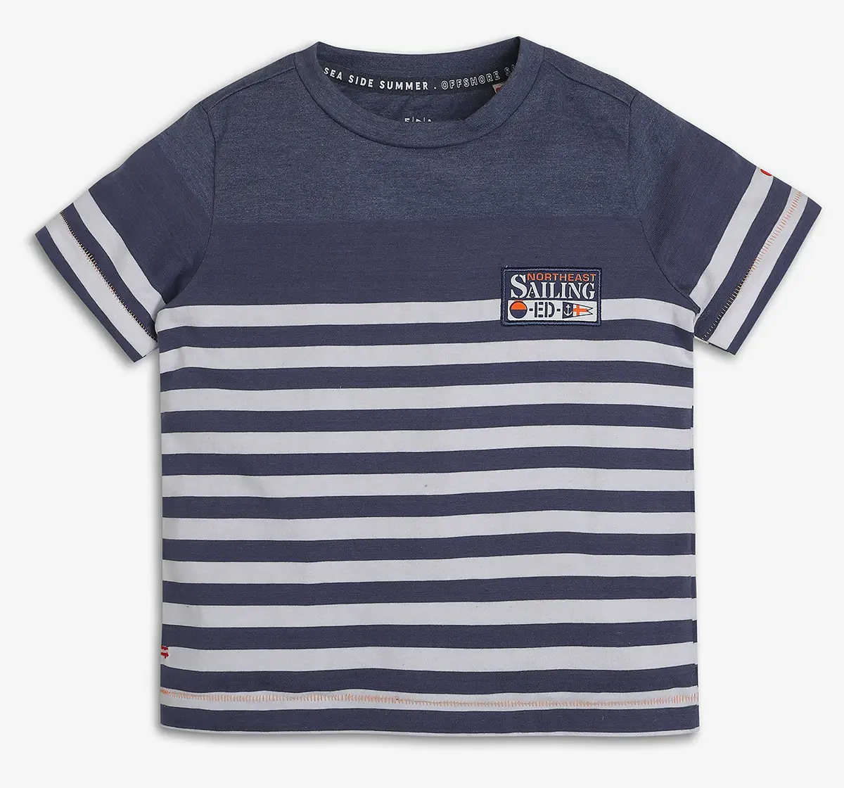 Boys 100% Cotton Striped T-Shirt - Navy