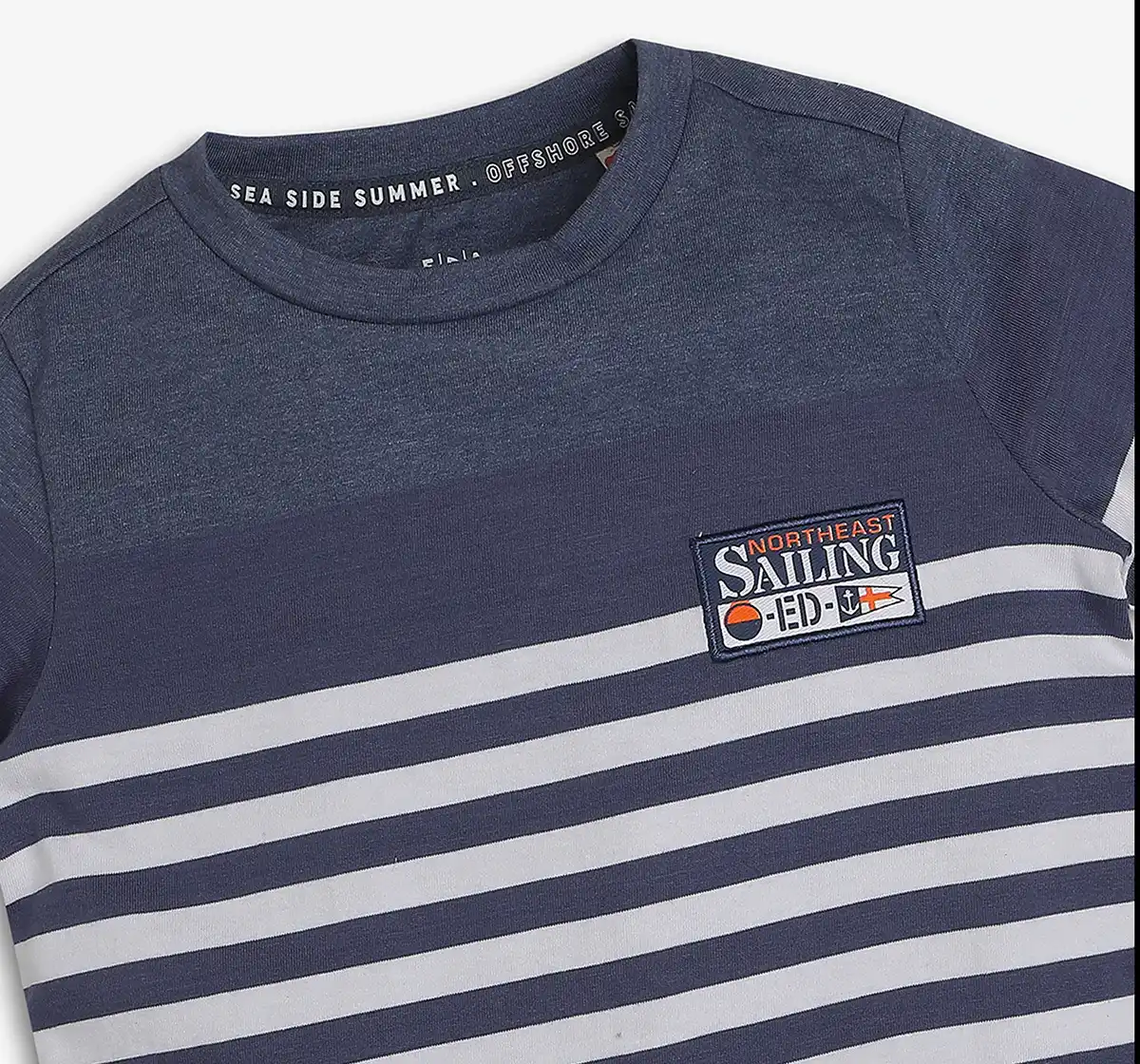 Boys 100% Cotton Striped T-Shirt - Navy