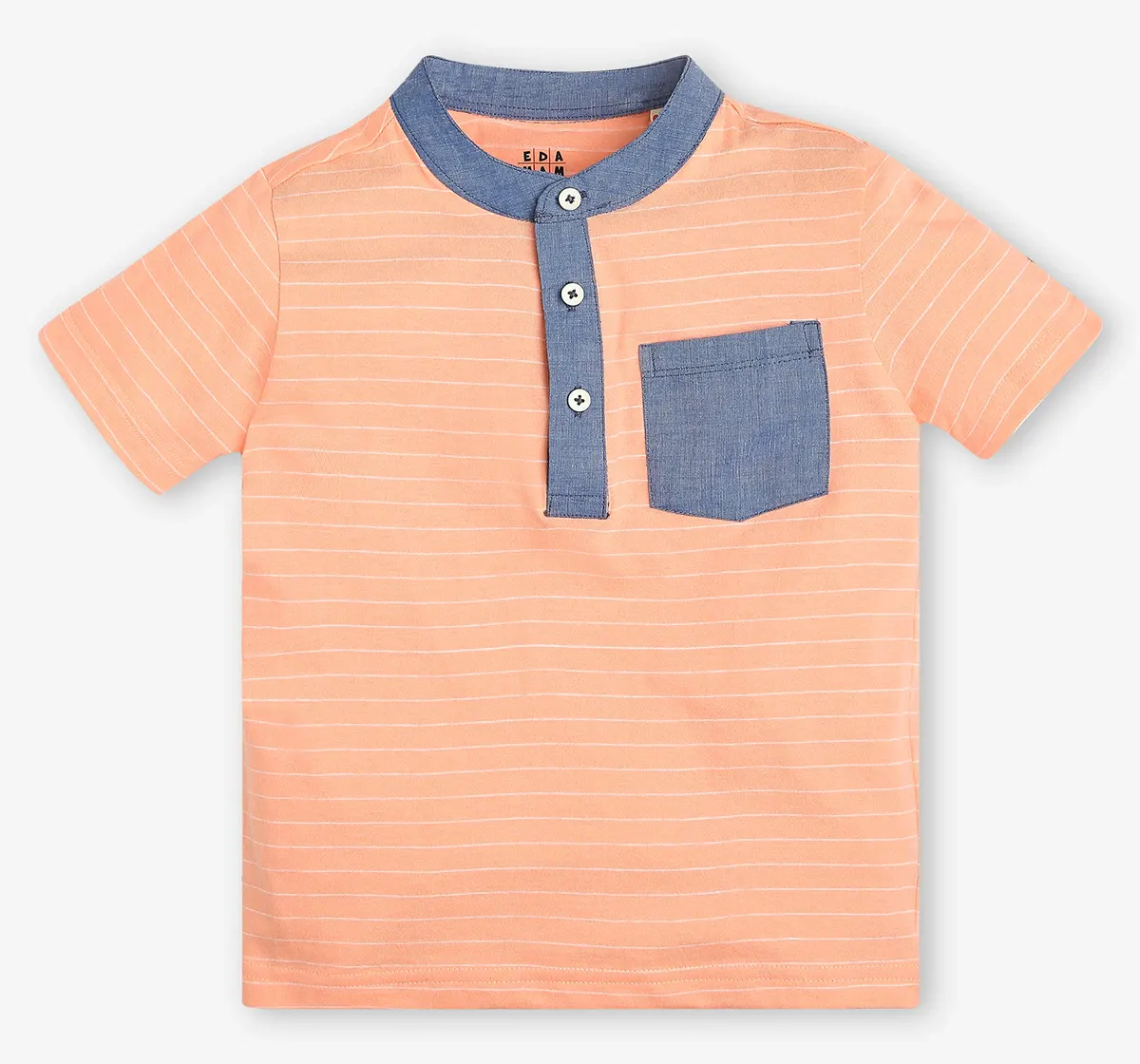 Boys 100% Cotton Striped T-Shirt - Peach