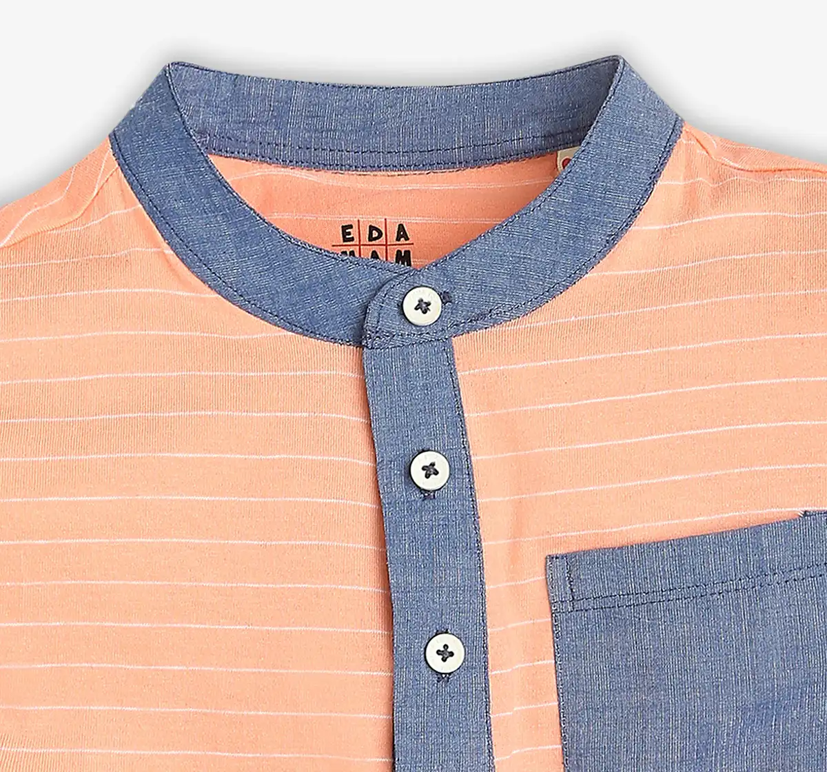 Boys 100% Cotton Striped T-Shirt - Peach