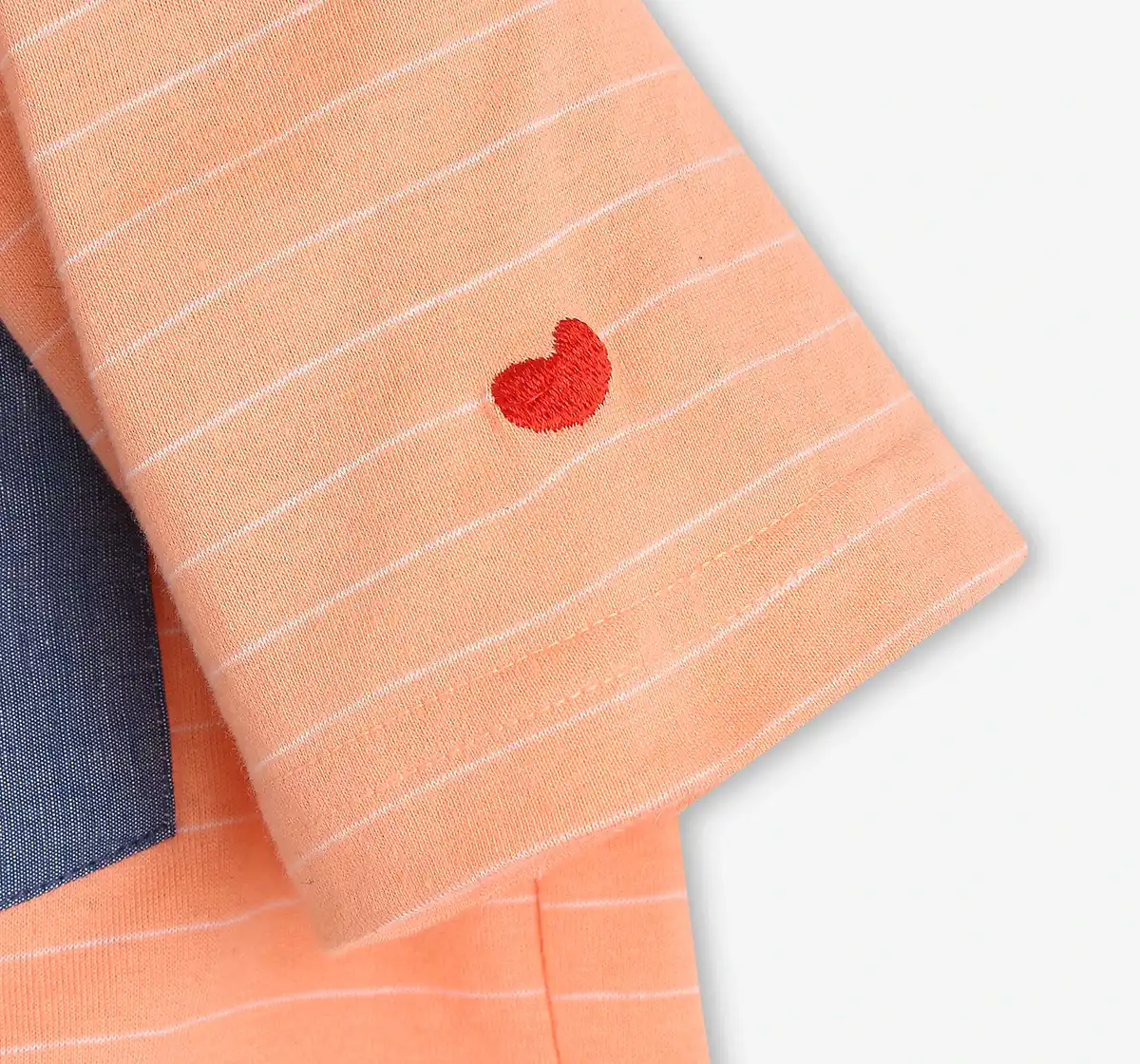 Boys 100% Cotton Striped T-Shirt - Peach