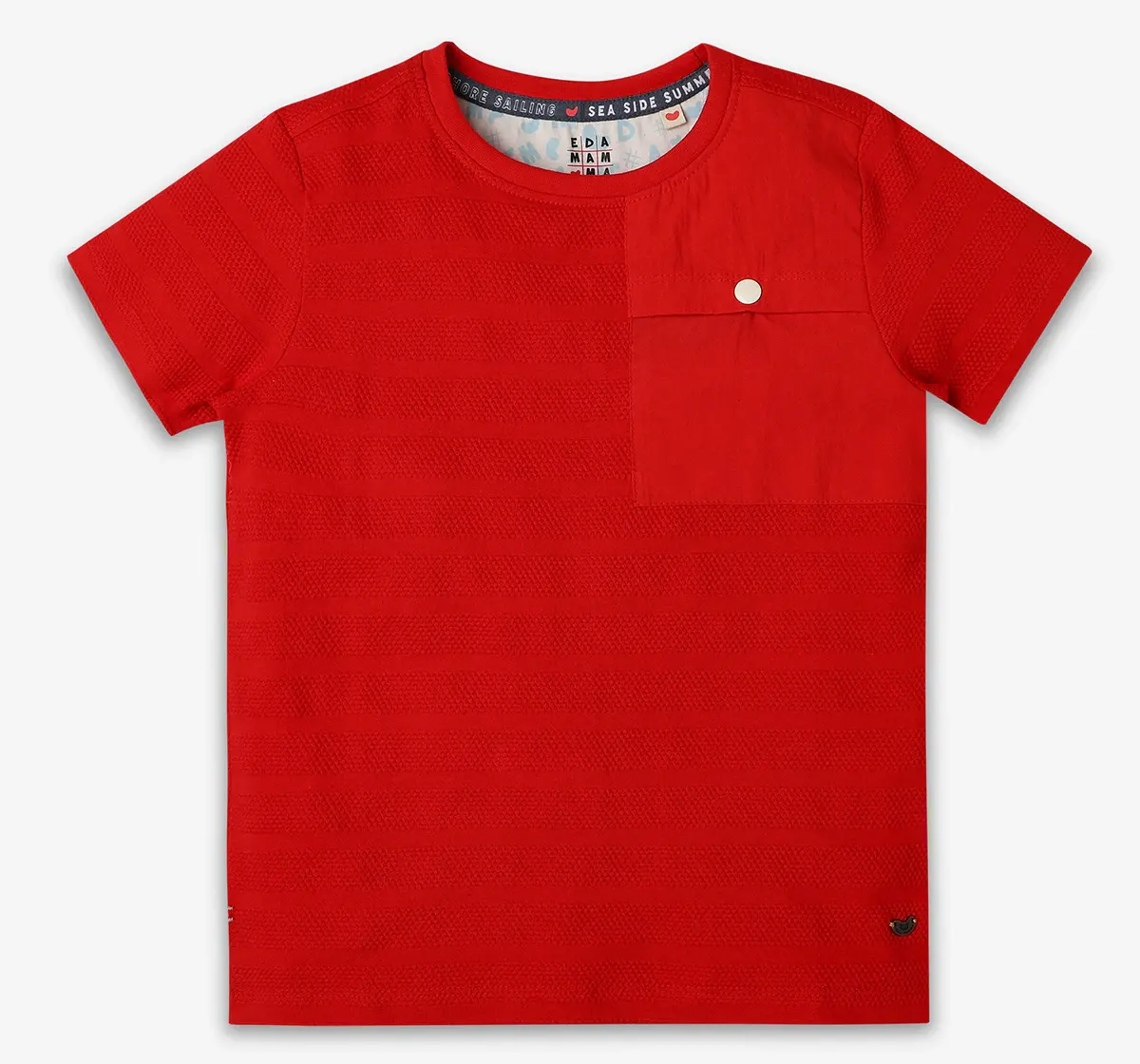 Boys Striped 100% Cotton T-Shirt - Red