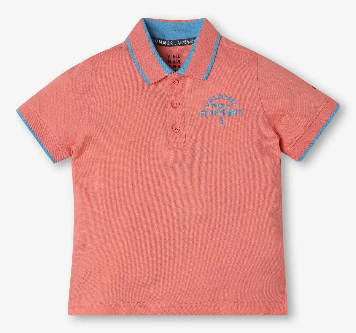 Boys 100% Cotton Embroidered Polo T-Shirt - Coral Pink