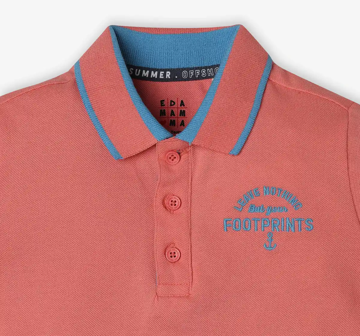 Boys 100% Cotton Embroidered Polo T-Shirt - Coral Pink