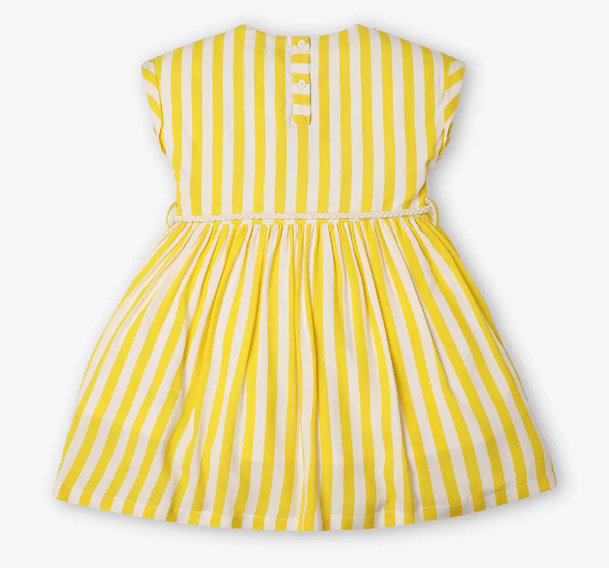 Girls Striped 100% Cotton Dress - Yellow