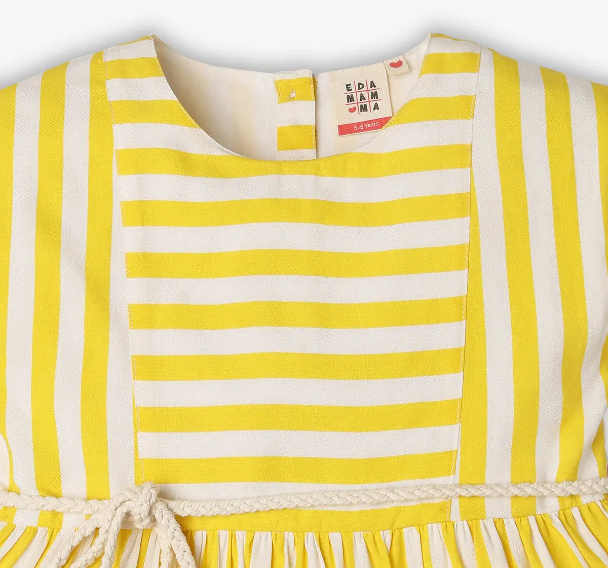 Girls Striped 100% Cotton Dress - Yellow