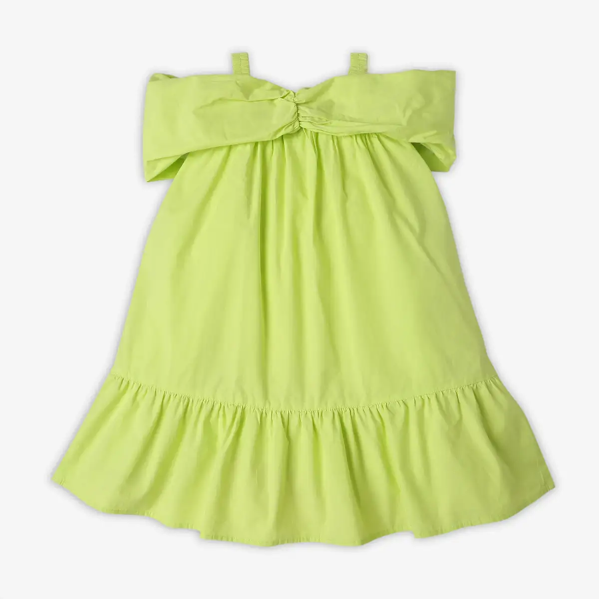 Girls 100% Cotton Knotted Dress - Green