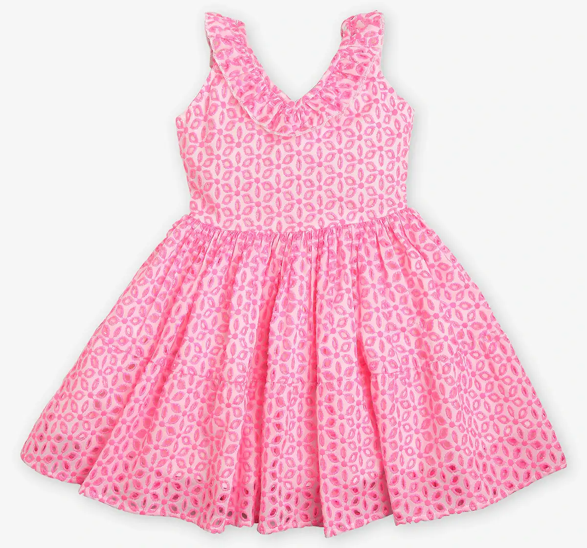 Girls Schiffli Dress - Pink