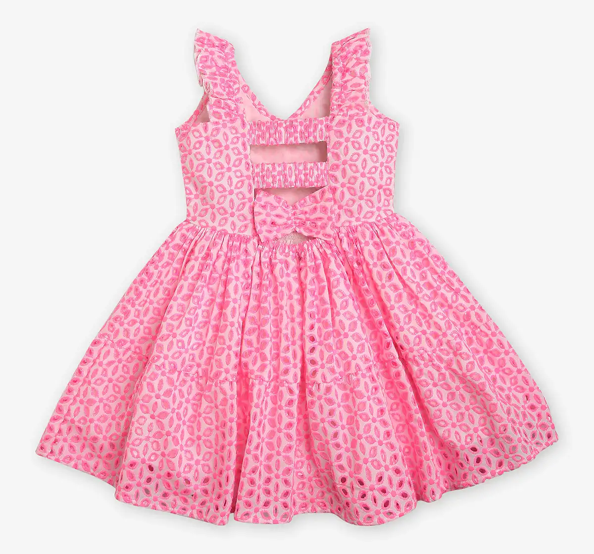 Girls Schiffli Dress - Pink