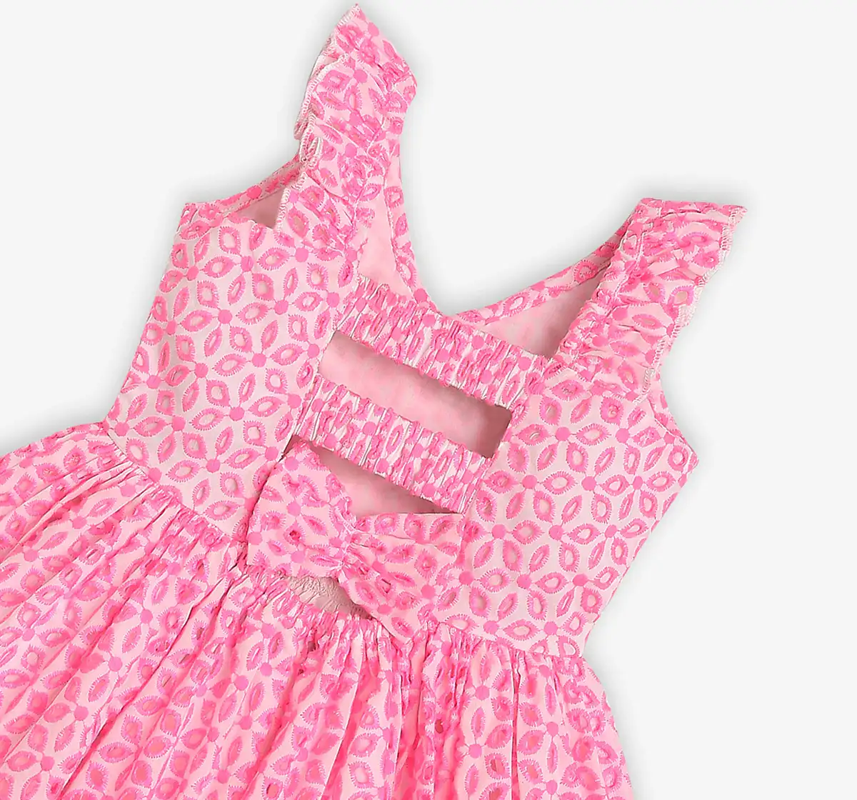 Girls Schiffli Dress - Pink