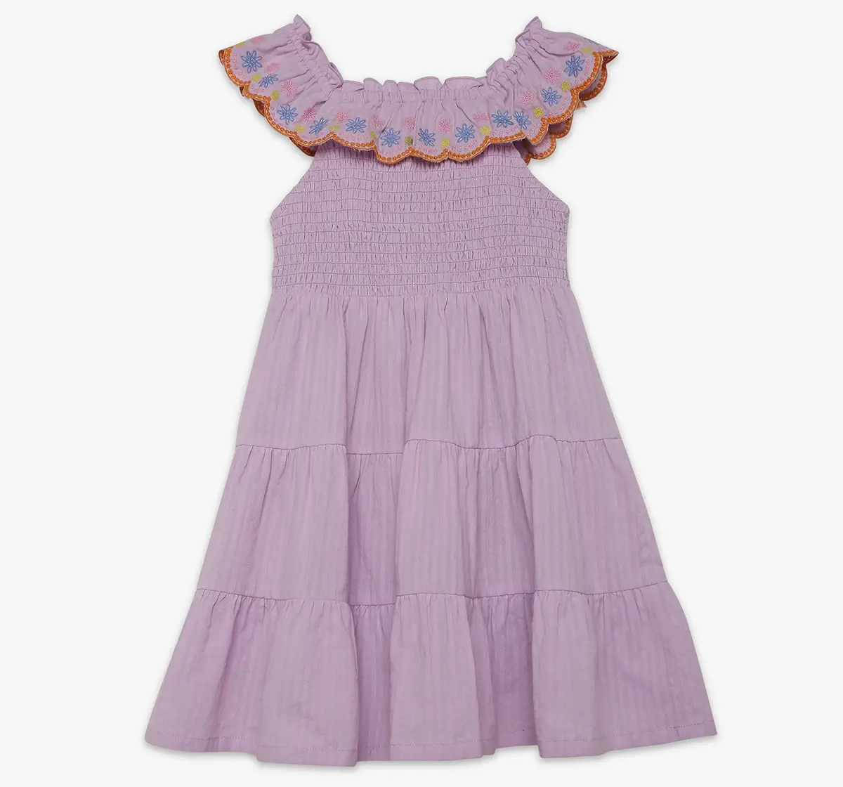 Girls Smocked and Embroidered Dress- Lavender