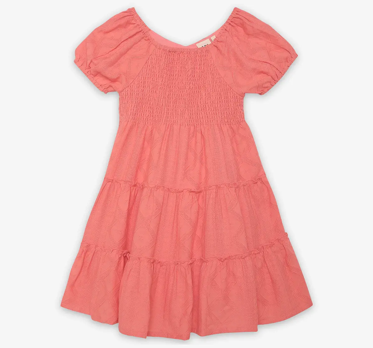 Girls 100% Cotton layered Dress - Coral